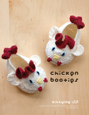 Chicken Baby Booties Crochet PATTERN by Crochet Pattern Kittying from Kittying.com