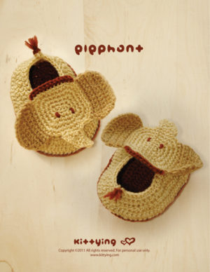 Elephant Baby Booties Crochet PATTERN by Kittying Crochet Pattern