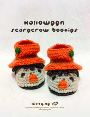 Halloween Slouch Scarecrow Baby Booties Crochet PATTERN by Crochet Pattern Kittying from Kittying.com